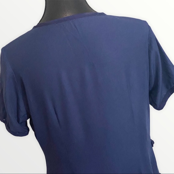 Dress Navy Blue Women's Large Hand Painted Pink Flowers Side Knotted Buttons - Picture 7 of 7